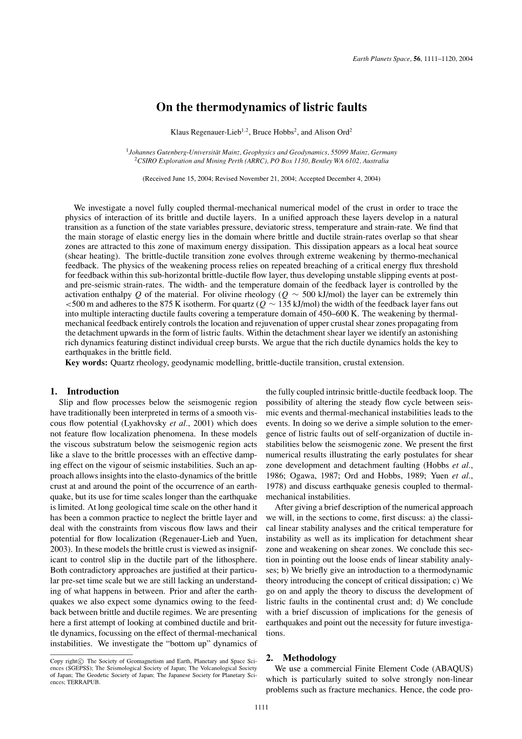 On the Thermodynamics of Listric Faults