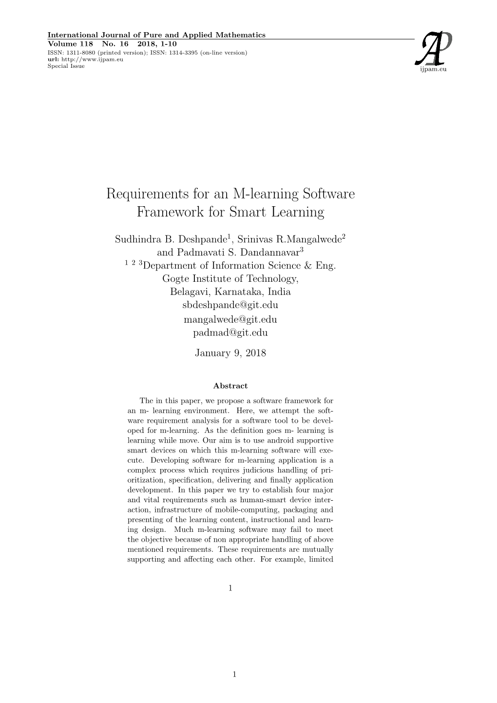 Requirements for an M-Learning Software Framework for Smart Learning