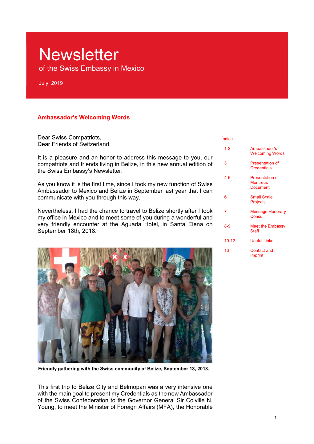 Newsletter of the Swiss Embassy in Mexico