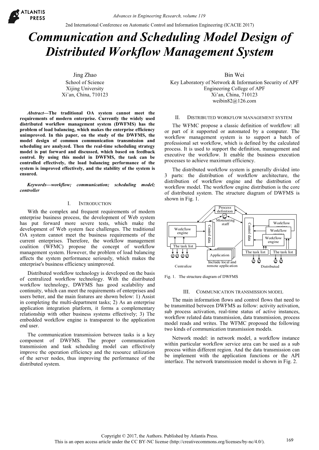 Communication and Scheduling Model Design of Distributed Workflow Management System