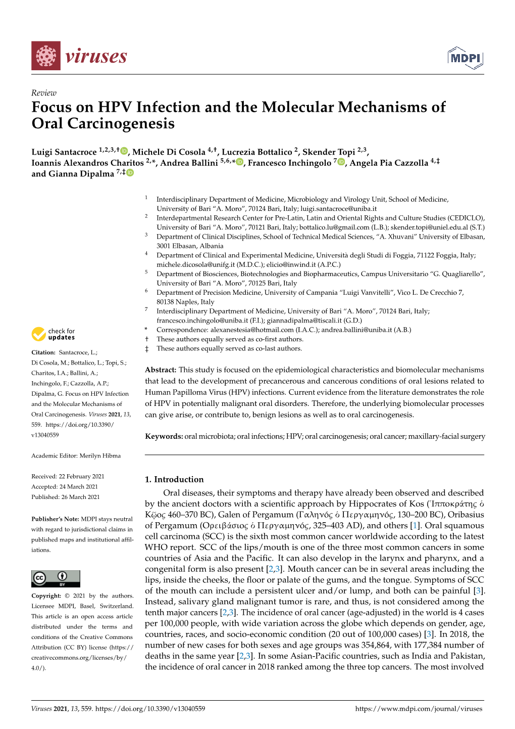 Focus on HPV Infection and the Molecular Mechanisms of Oral Carcinogenesis