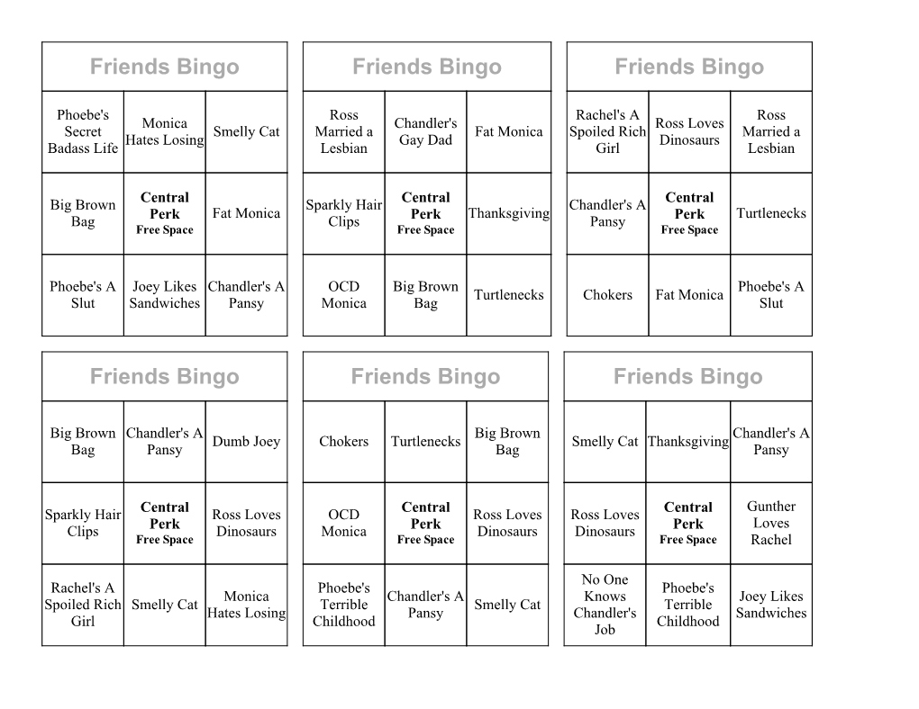 Friends Bingo Friends Bingo Friends Bingo