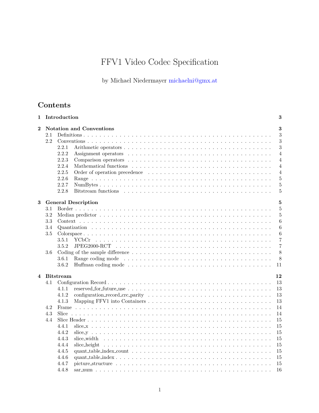 FFV1 Video Codec Specification