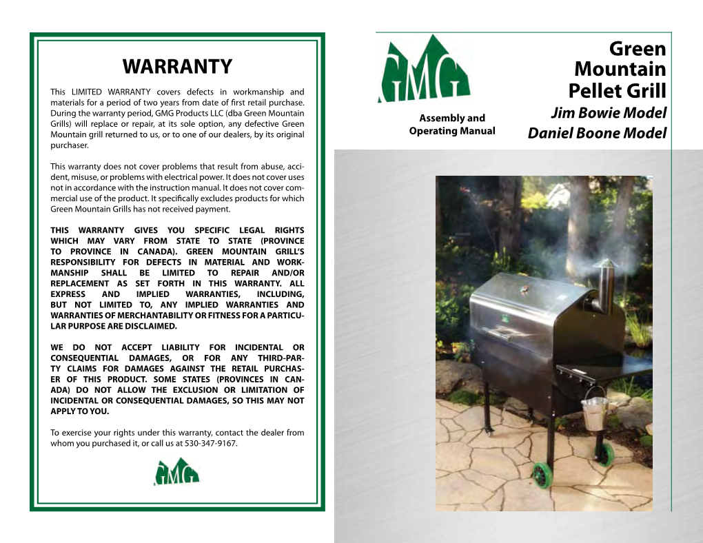 Green Mountain Pellet Grill WARRANTY