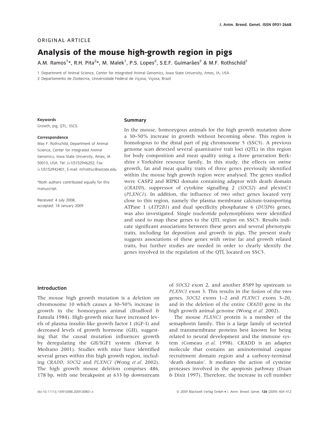 Analysis of the Mouse High-Growth Region in Pigs A.M