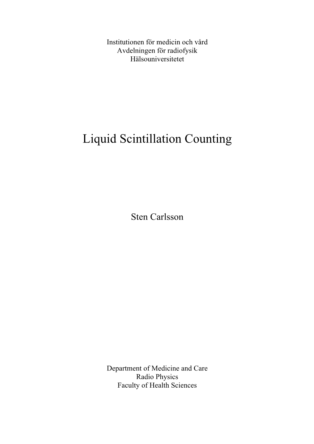 Liquid Scintillation Counting