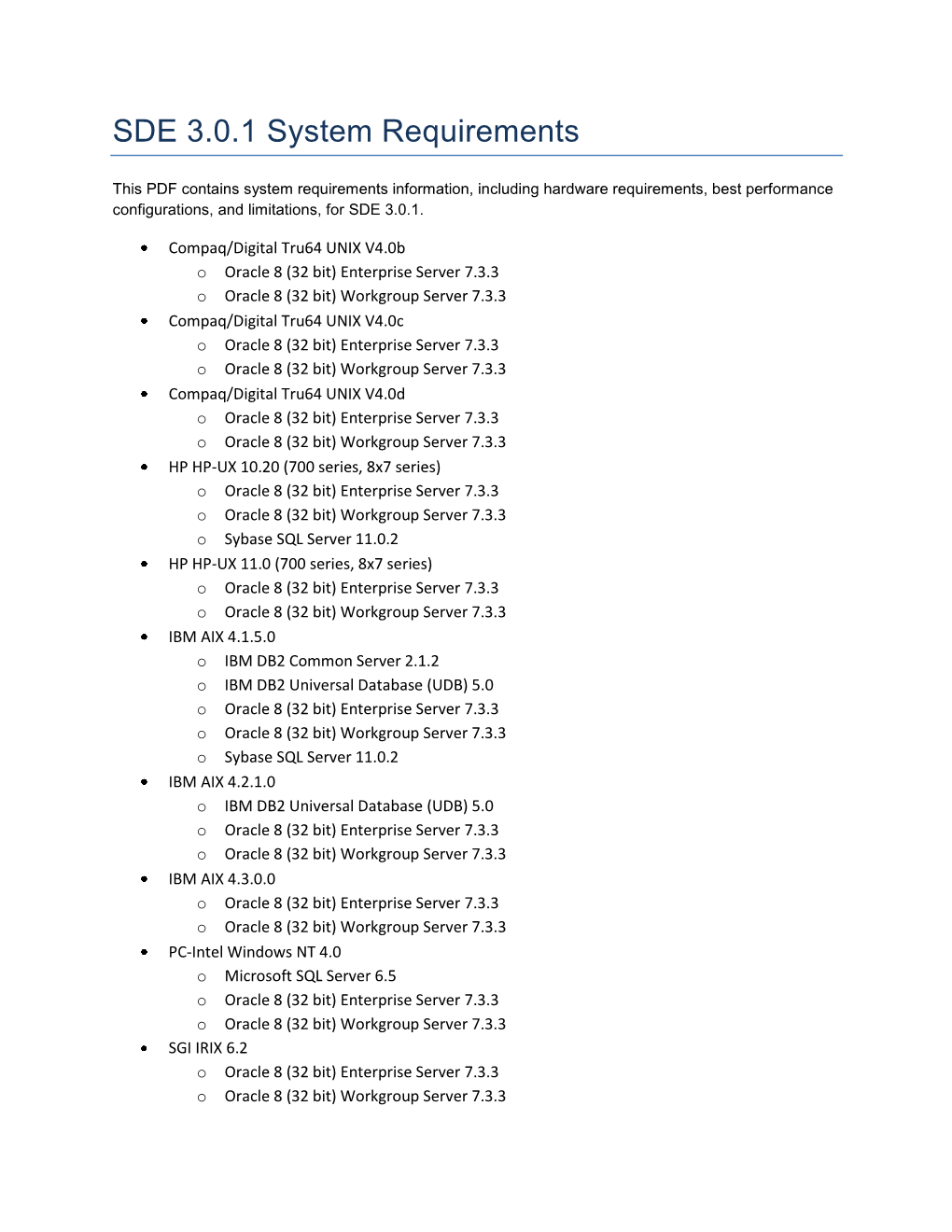 SDE 3.0.1 System Requirements