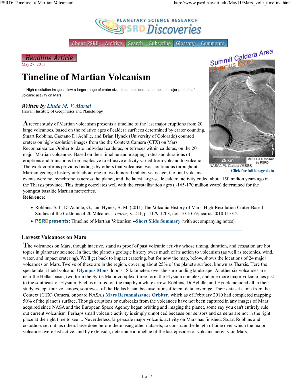 PSRD: Timeline of Martian Volcanism