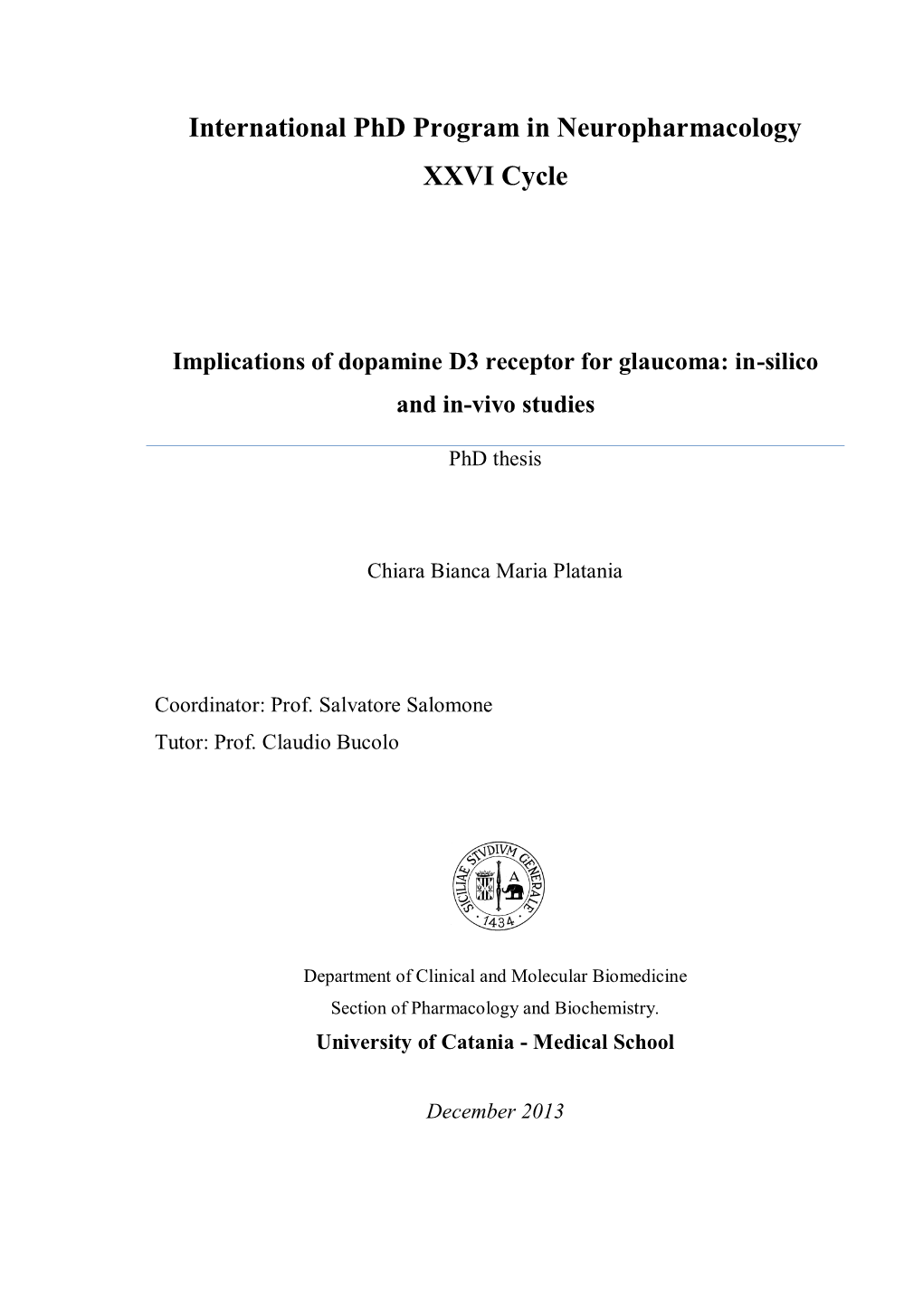 Implications of Dopamine D3 Receptor for Glaucoma: In-Silico and In-Vivo Studies