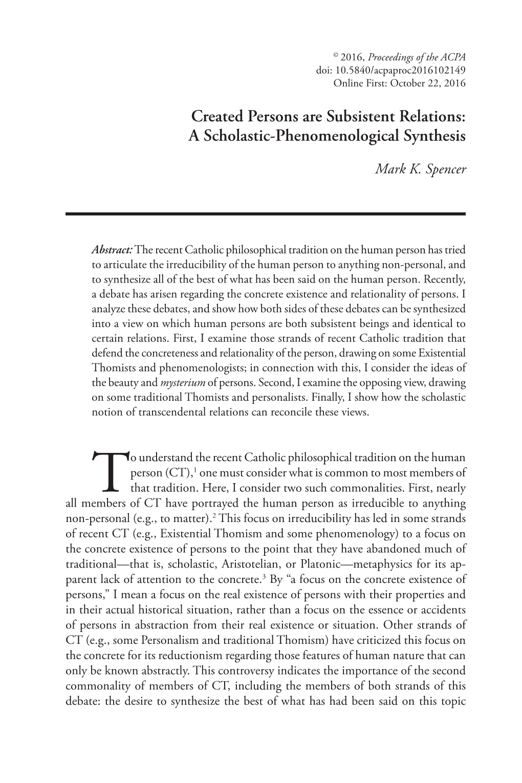 Created Persons Are Subsistent Relations: a Scholastic-Phenomenological Synthesis