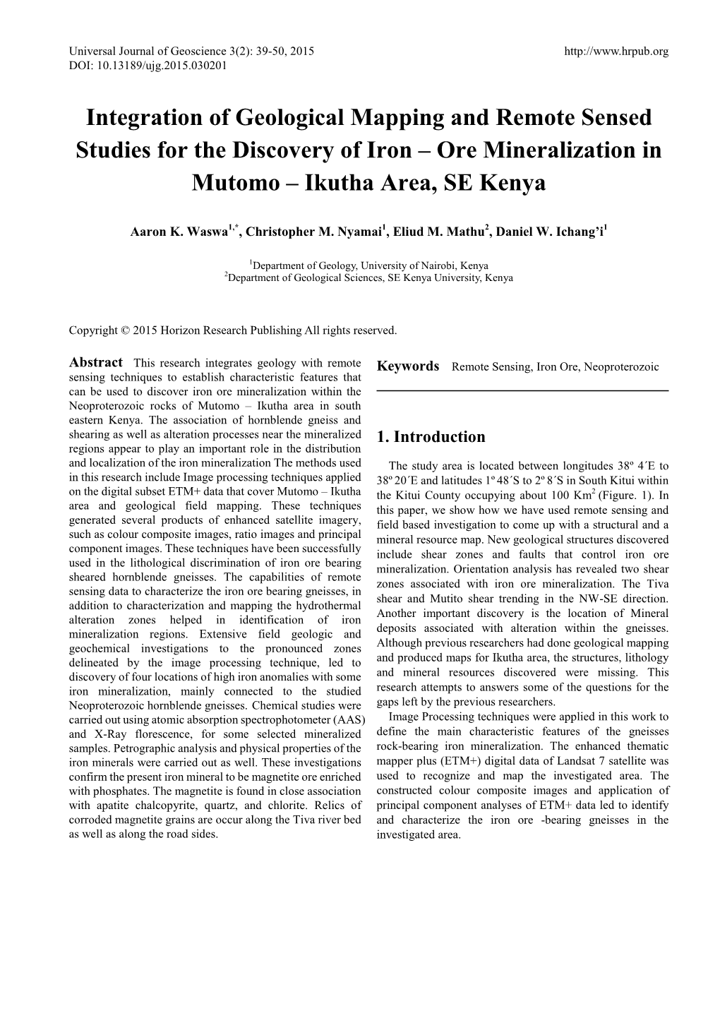 Ore Mineralization in Mutomo – Ikutha Area, SE Kenya