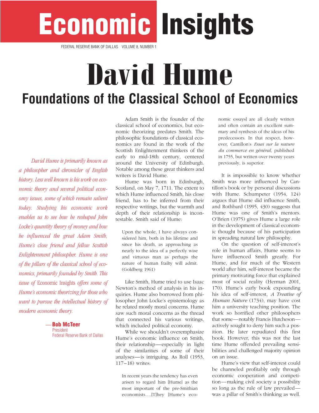 David Hume Foundations of the Classical School of Economics