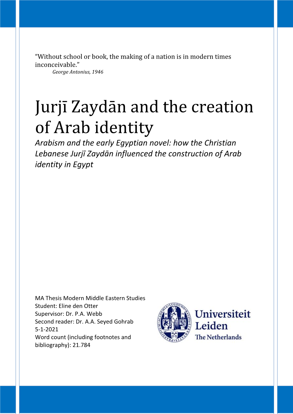 Jurjī Zaydān and the Creation of Arab Identity