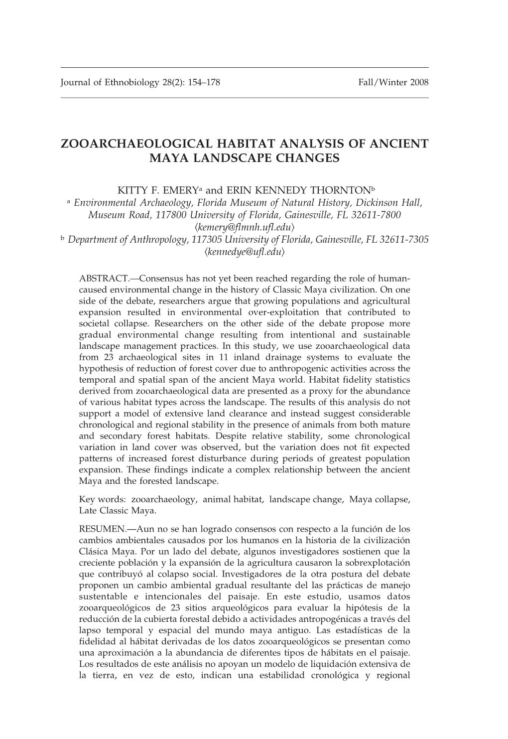 Zooarchaeological Habitat Analysis of Ancient Maya Landscape Changes