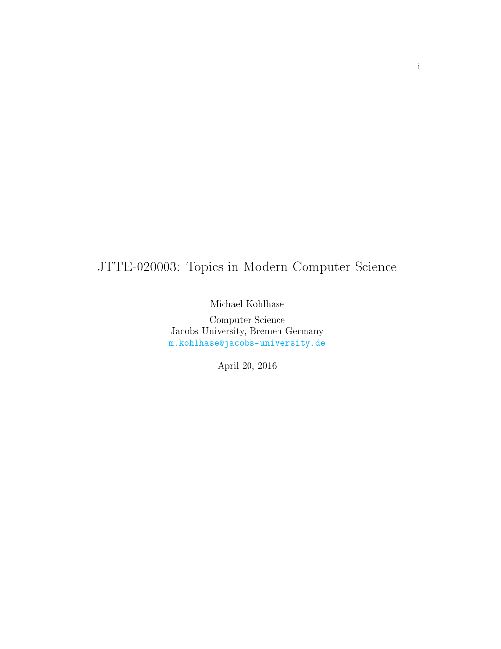 JTTE-020003: Topics in Modern Computer Science