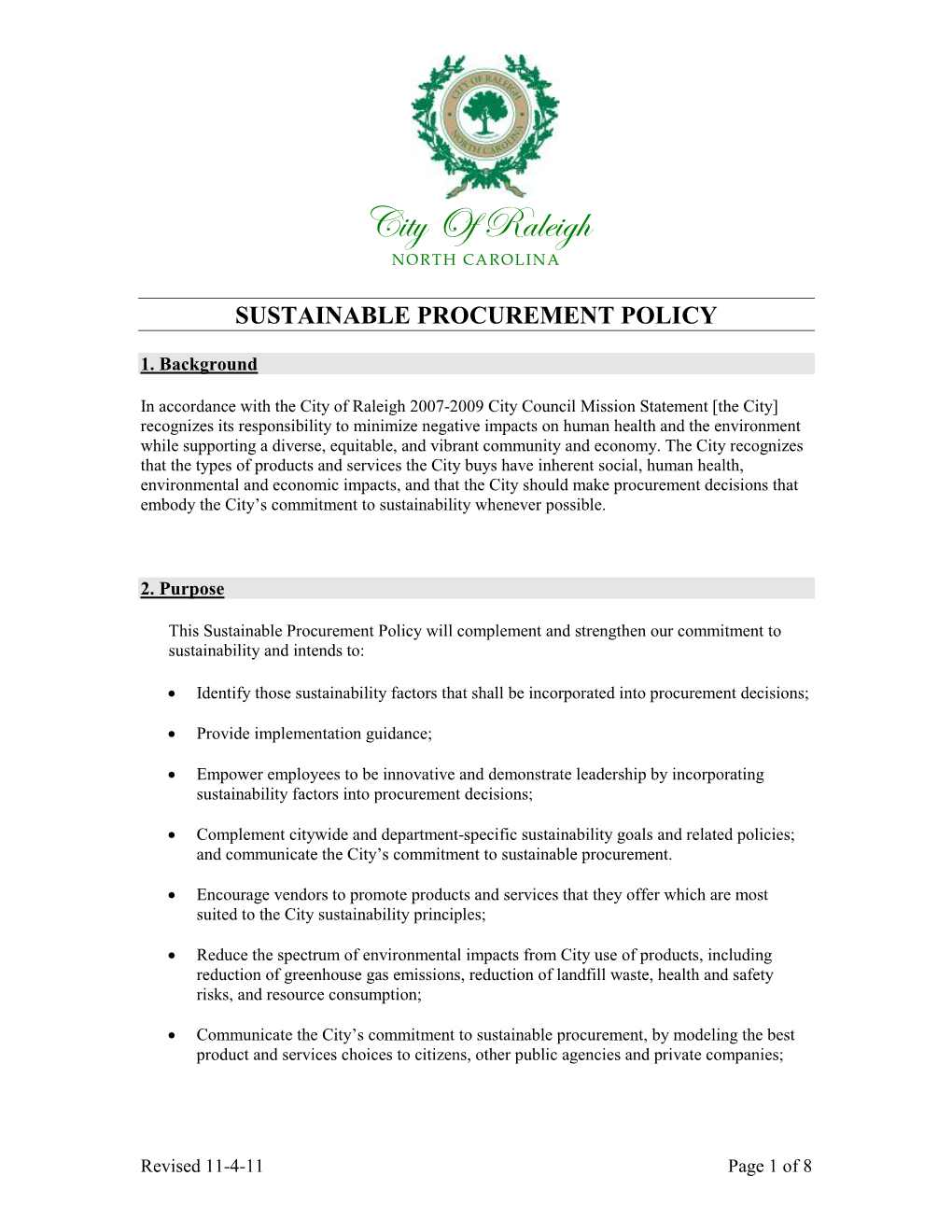 Cor Sustainable Purchasing Policy