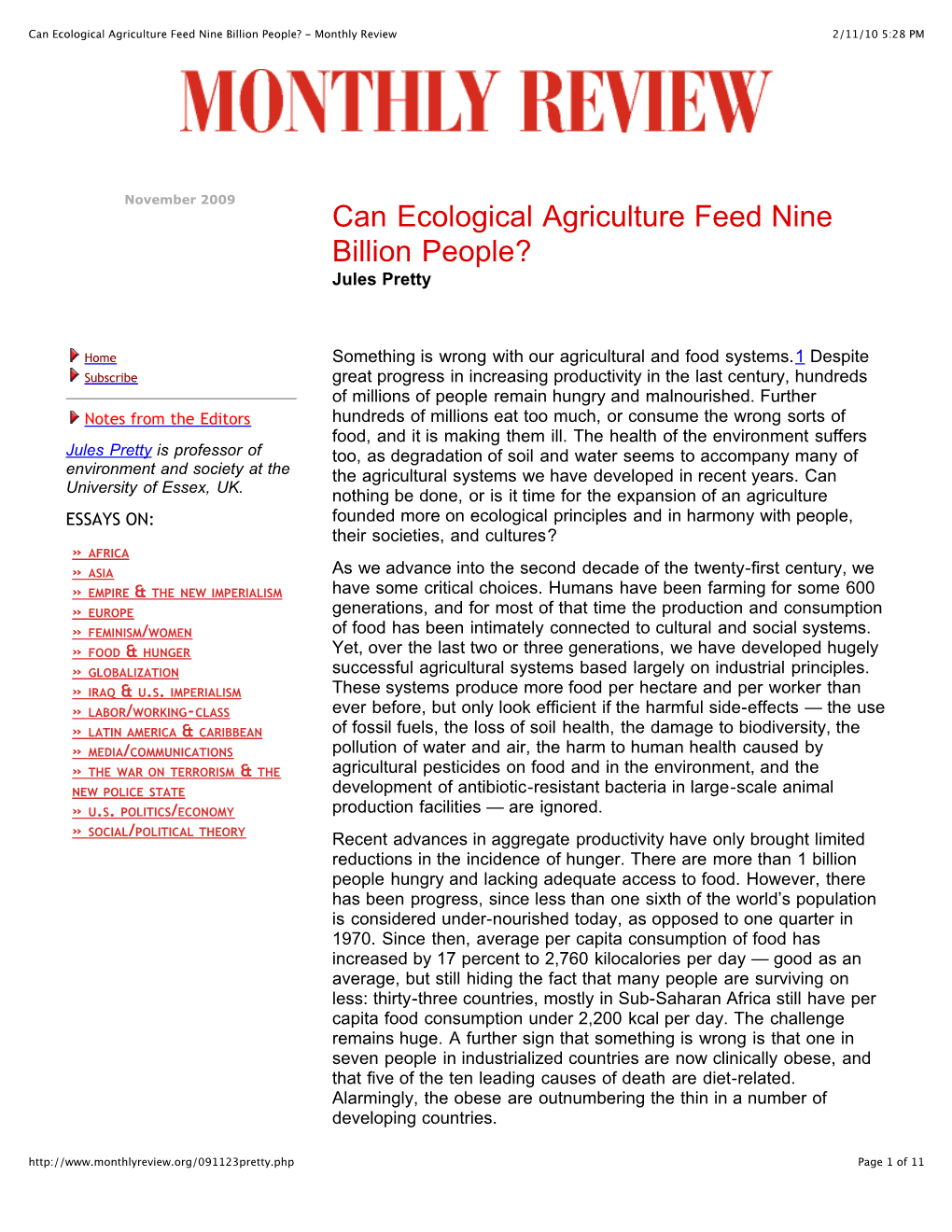 Can Ecological Agriculture Feed Nine Billion People? - Monthly Review 2/11/10 5:28 PM