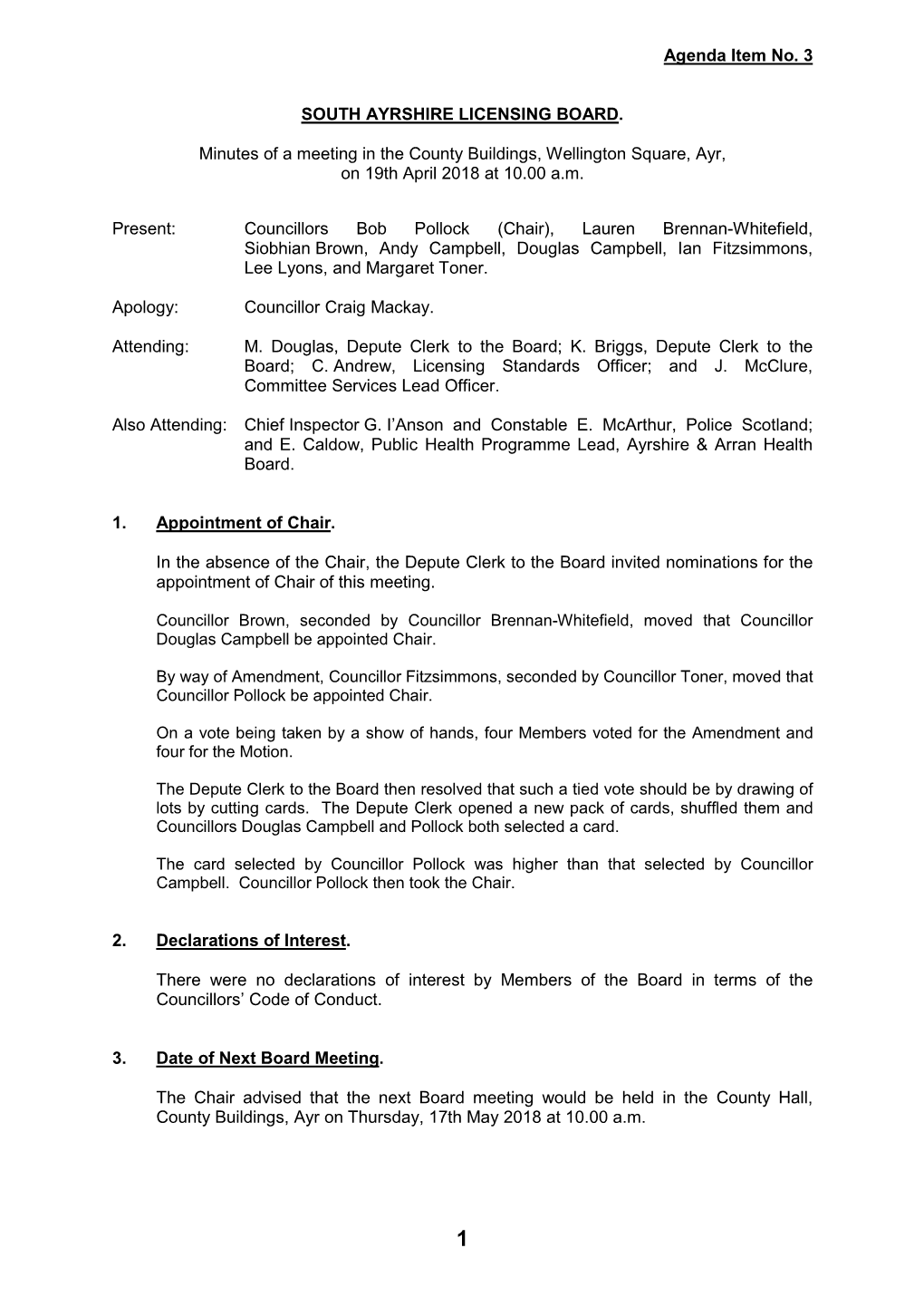 Agenda Item No. 3 SOUTH AYRSHIRE LICENSING BOARD