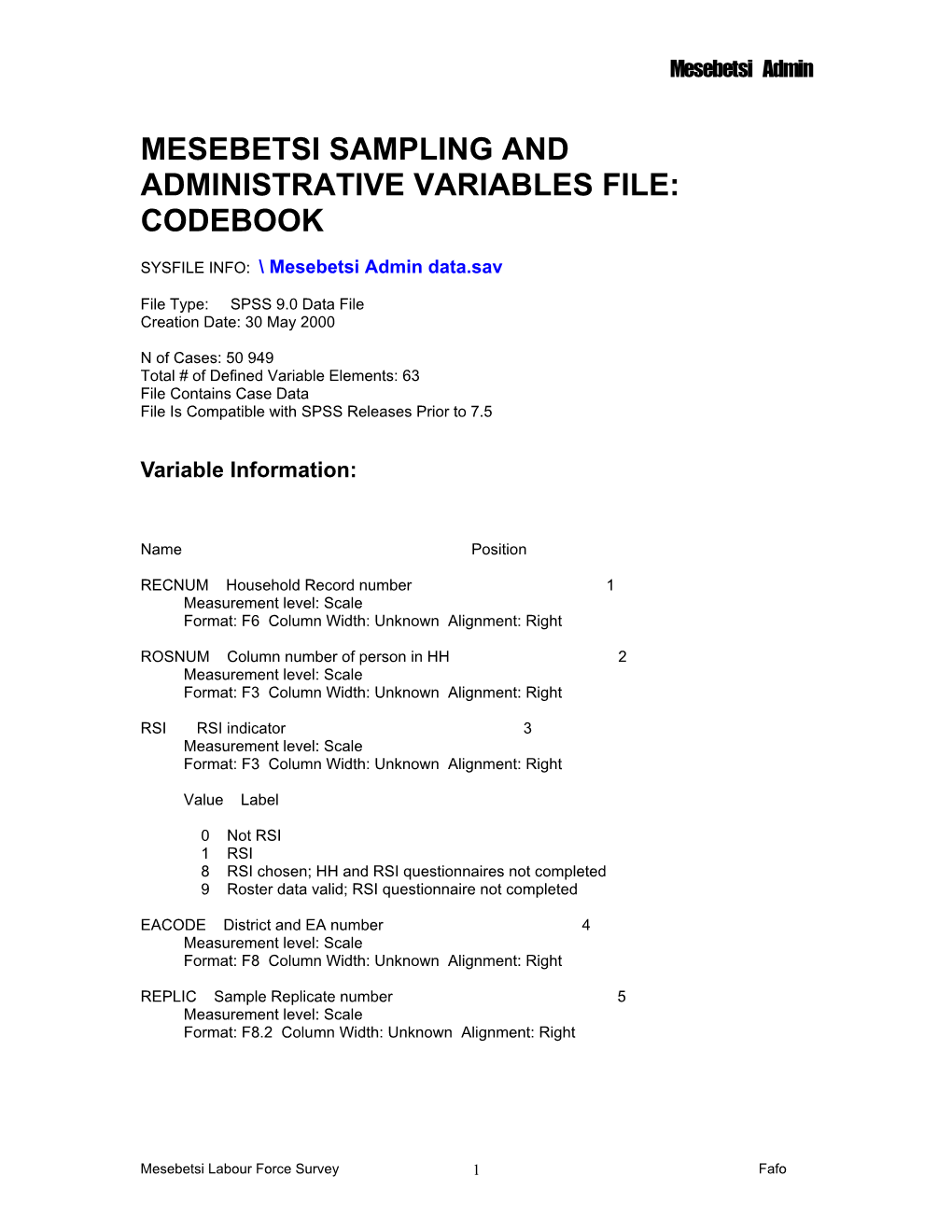 Mesebetsi Sampling and Administrative Variables File: Codebook