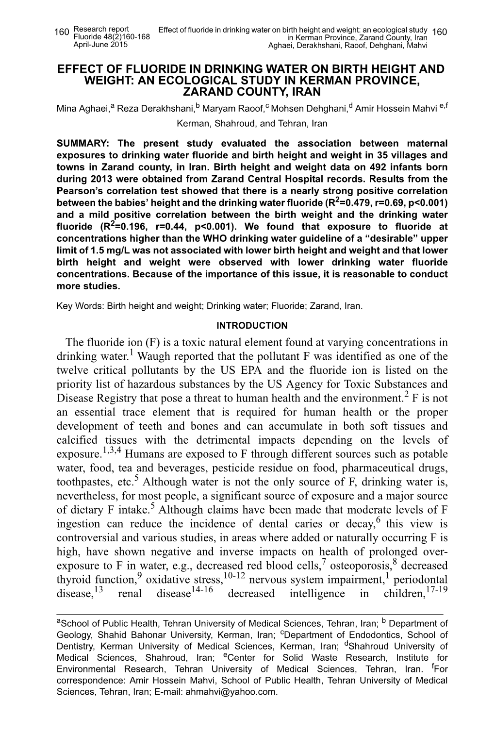 Effect of Fluoride in Drinking Water On