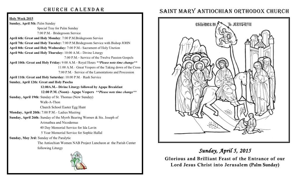 Saint Mary Antiochian Orthodox Church Sunday, April 5, 2015