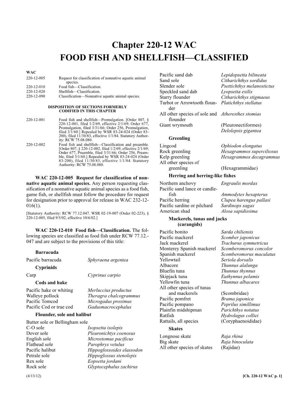 Wac Food Fish and Shellfish—Classified