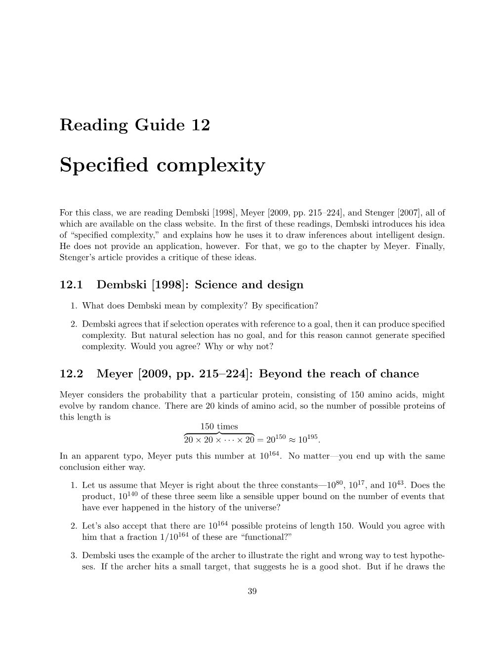 Specified Complexity