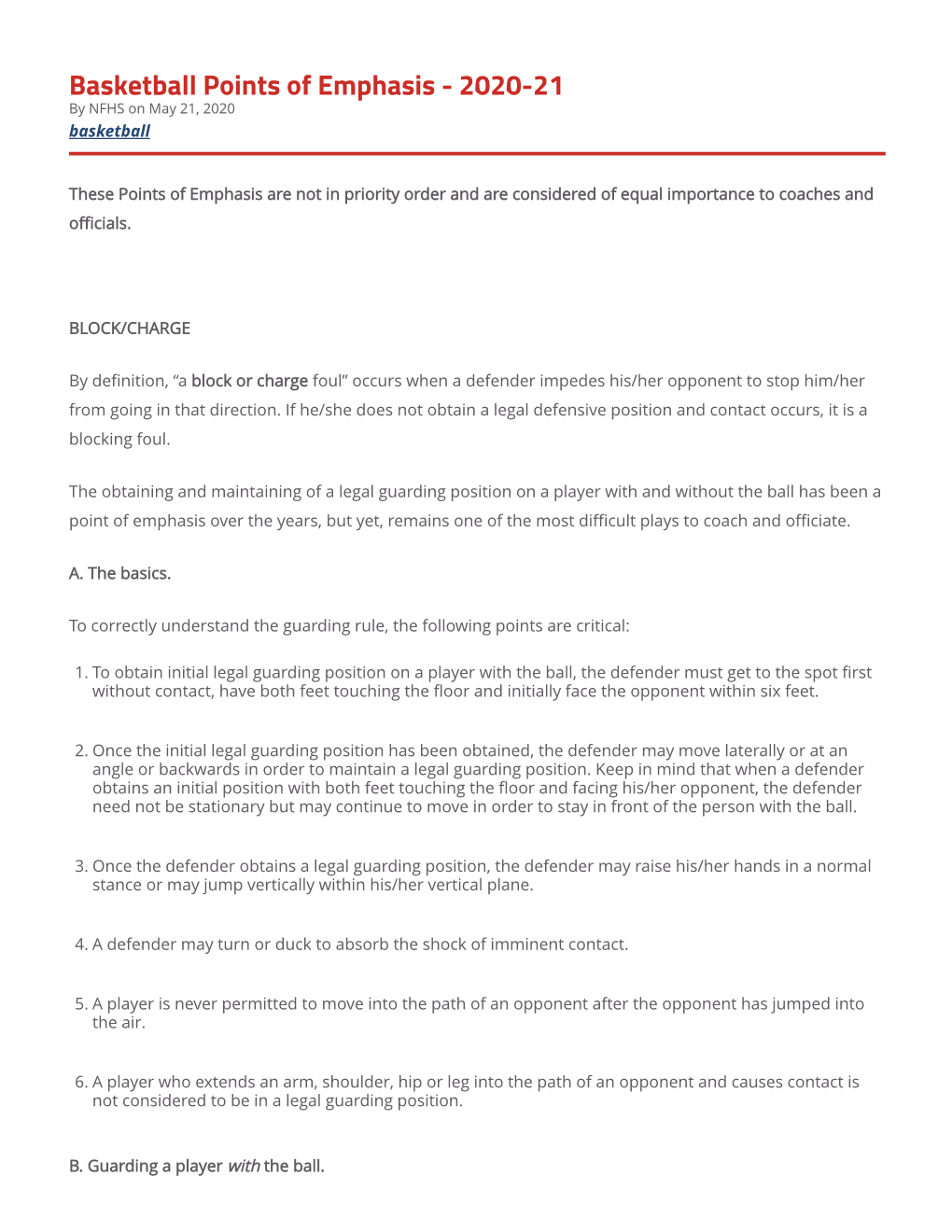 Basketball Points of Emphasis - 2020-21 by NFHS on May 21, 2020 Basketball