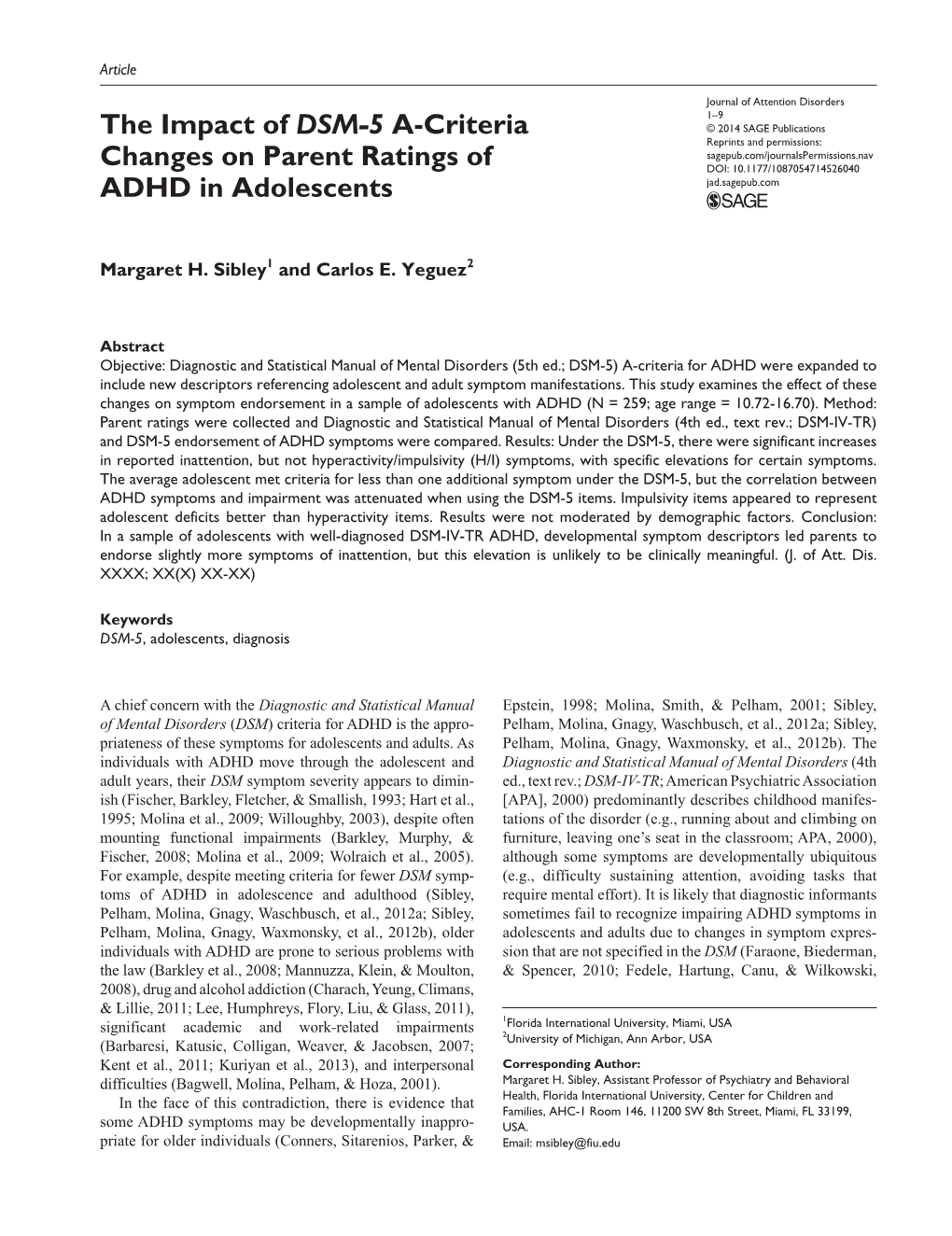 The Impact of DSM-5 A-Criteria Changes on Parent Ratings of ADHD in Adolescents