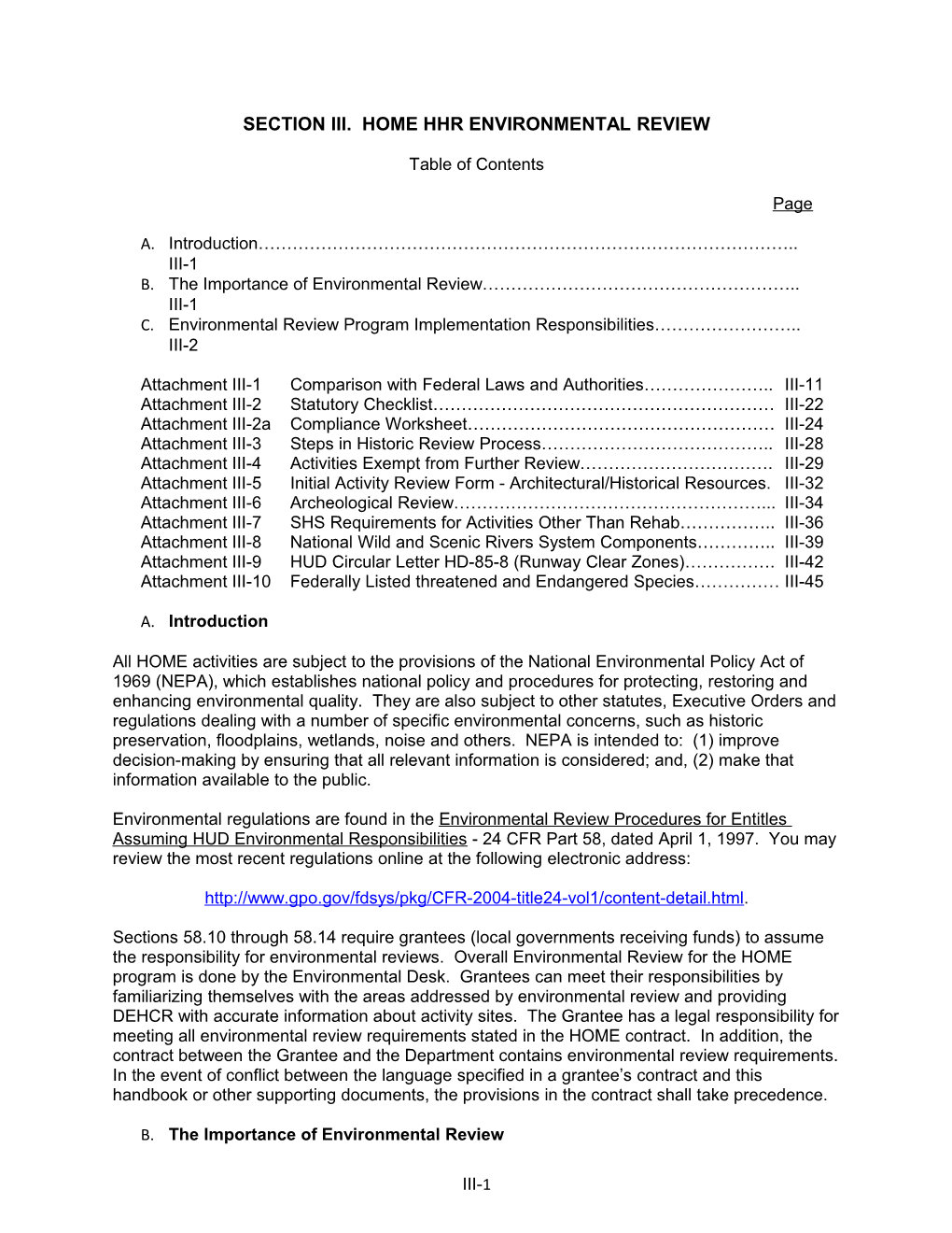 Section Iii. Home Hhr Environmental Review