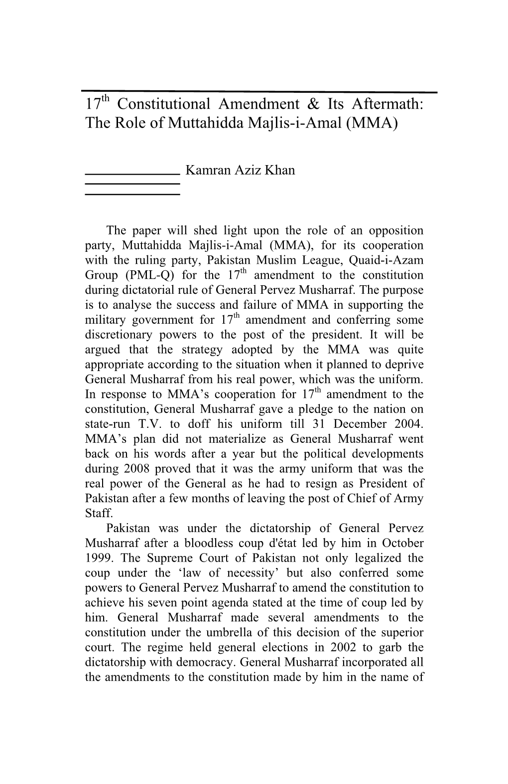 17 Th Constitutional Amendment & Its Aftermath