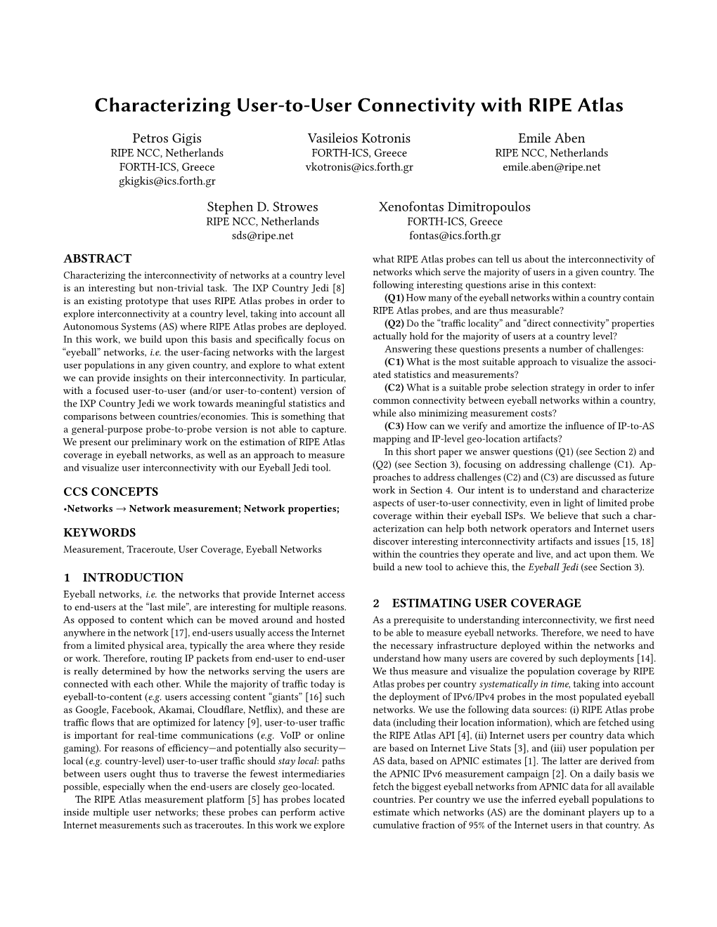 Characterizing User-To-User Connectivity with RIPE Atlas