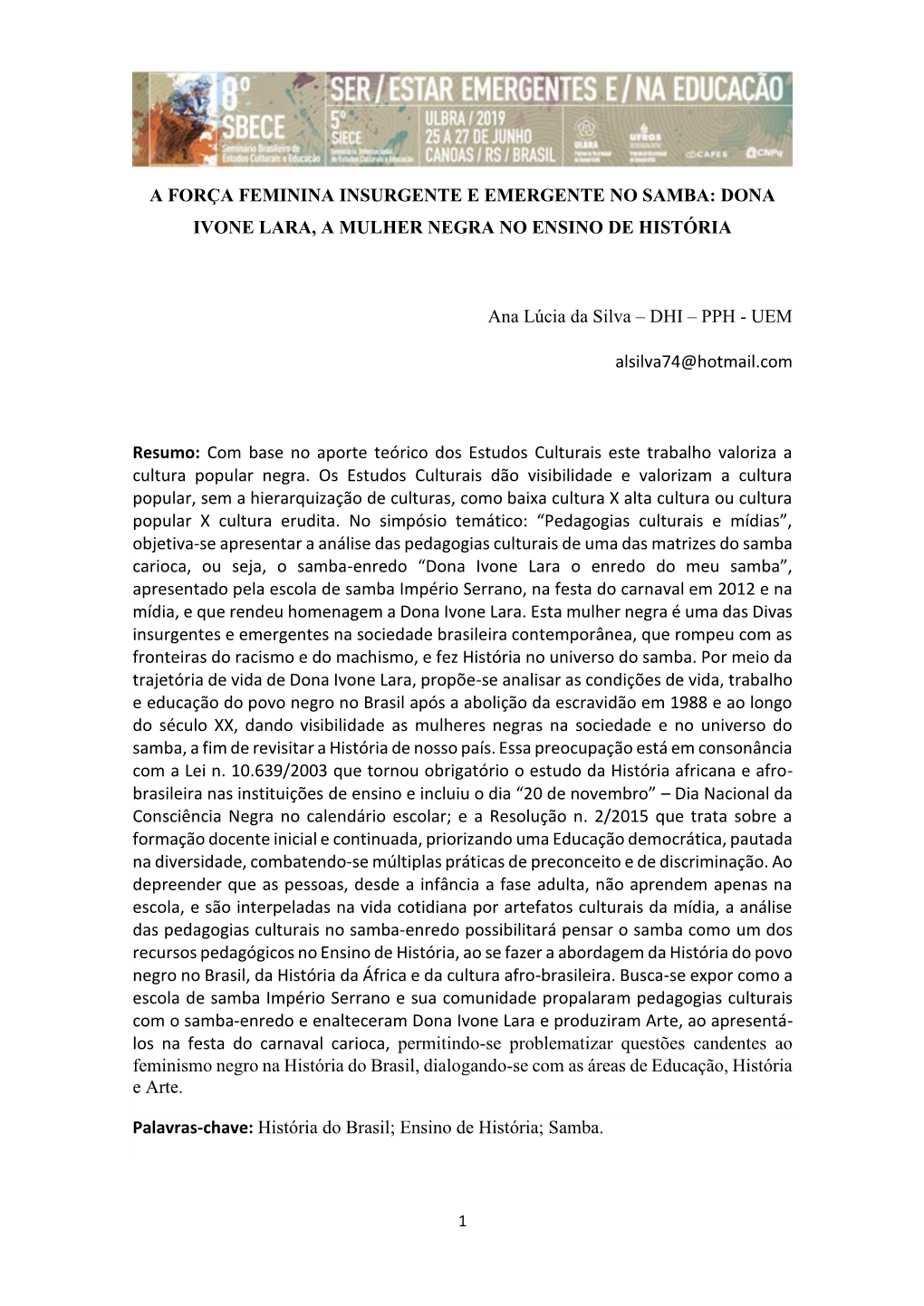 Dona Ivone Lara, a Mulher Negra No Ensino De História