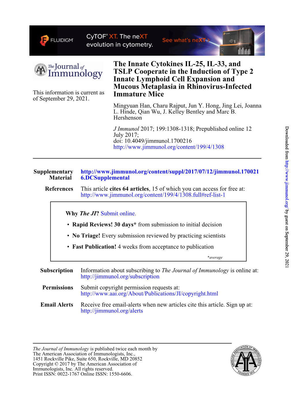 The Innate Cytokines IL-25, IL-33, and TSLP Cooperate in the Induction Of