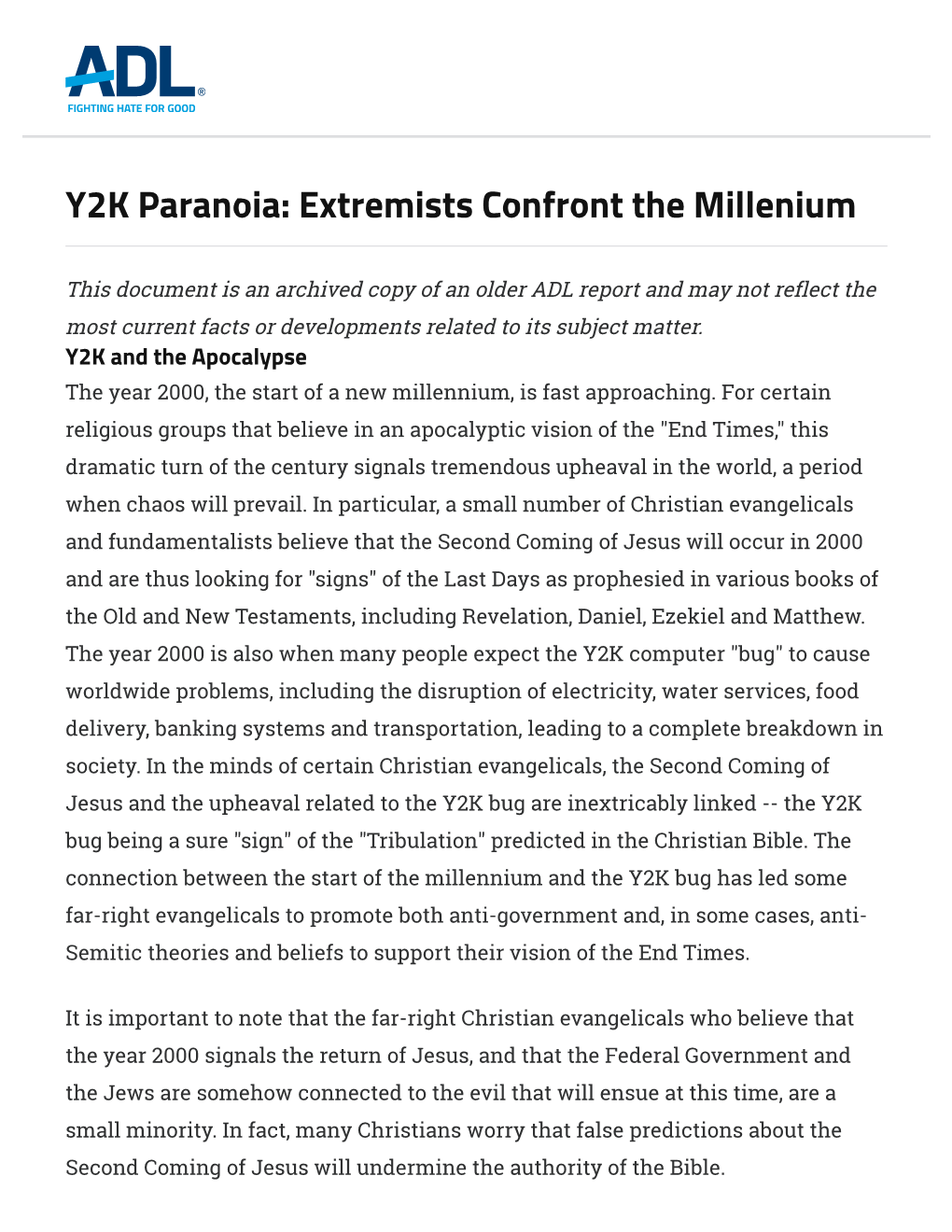 Y2K Paranoia: Extremists Confront the Millenium