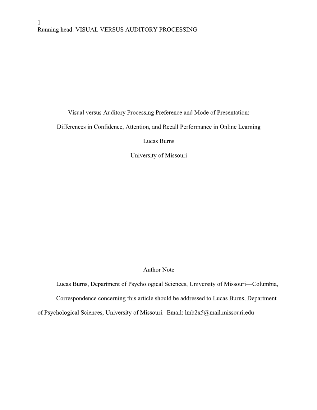 Visual Versus Auditory Processing Preference and Mode of Presentation