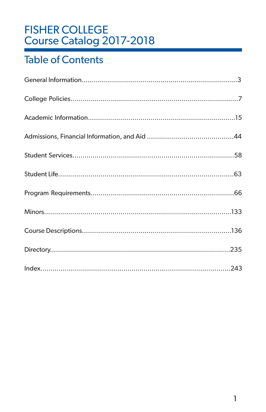 FISHER COLLEGE Course Catalog 2017-2018