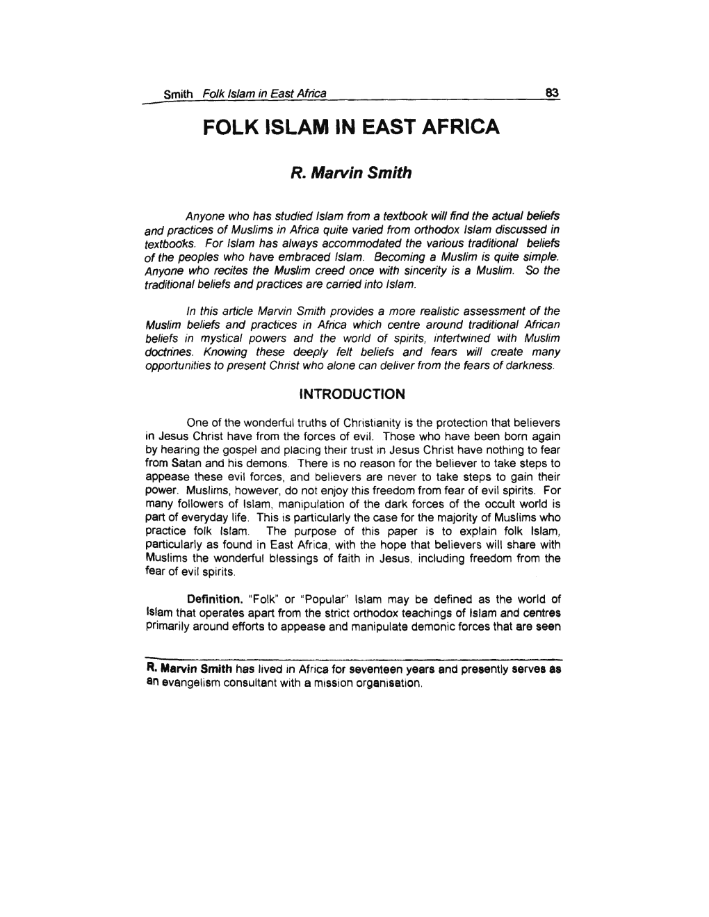 Folk Islam in East Africa 83 FOLK ISLAM in EAST AFRICA