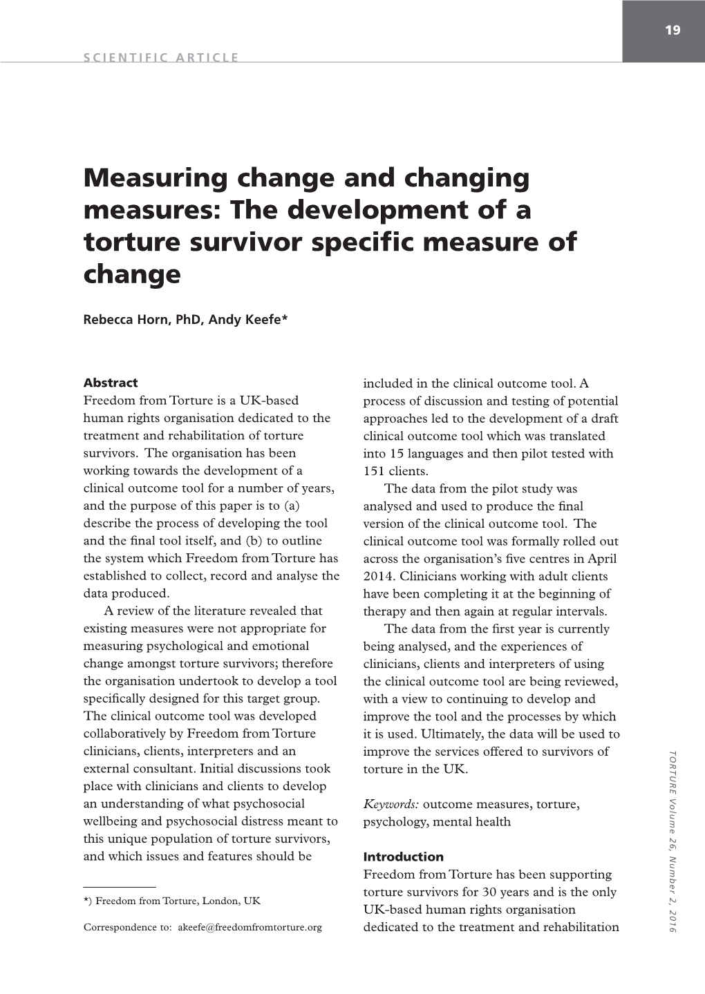 The Development of a Torture Survivor Specific Measure of Change