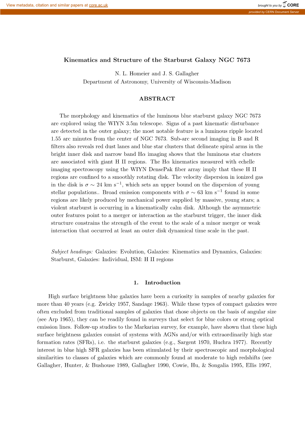 Kinematics and Structure of the Starburst Galaxy NGC 7673