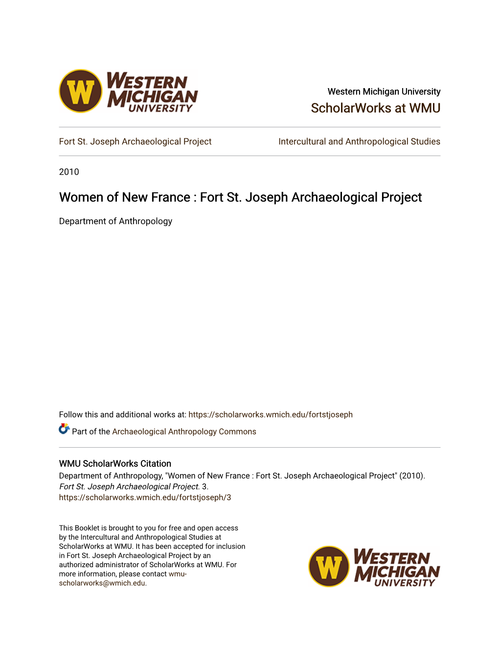 Fort St. Joseph Archaeological Project Intercultural and Anthropological Studies