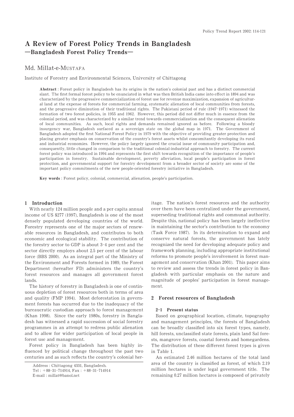 A Review of Forest Policy Trends in Bangladesh ῌbangladesh Forest Policy Trendsῃ