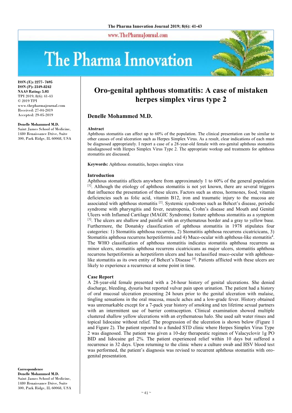 Oro-Genital Aphthous Stomatitis: a Case of Mistaken Herpes Simplex