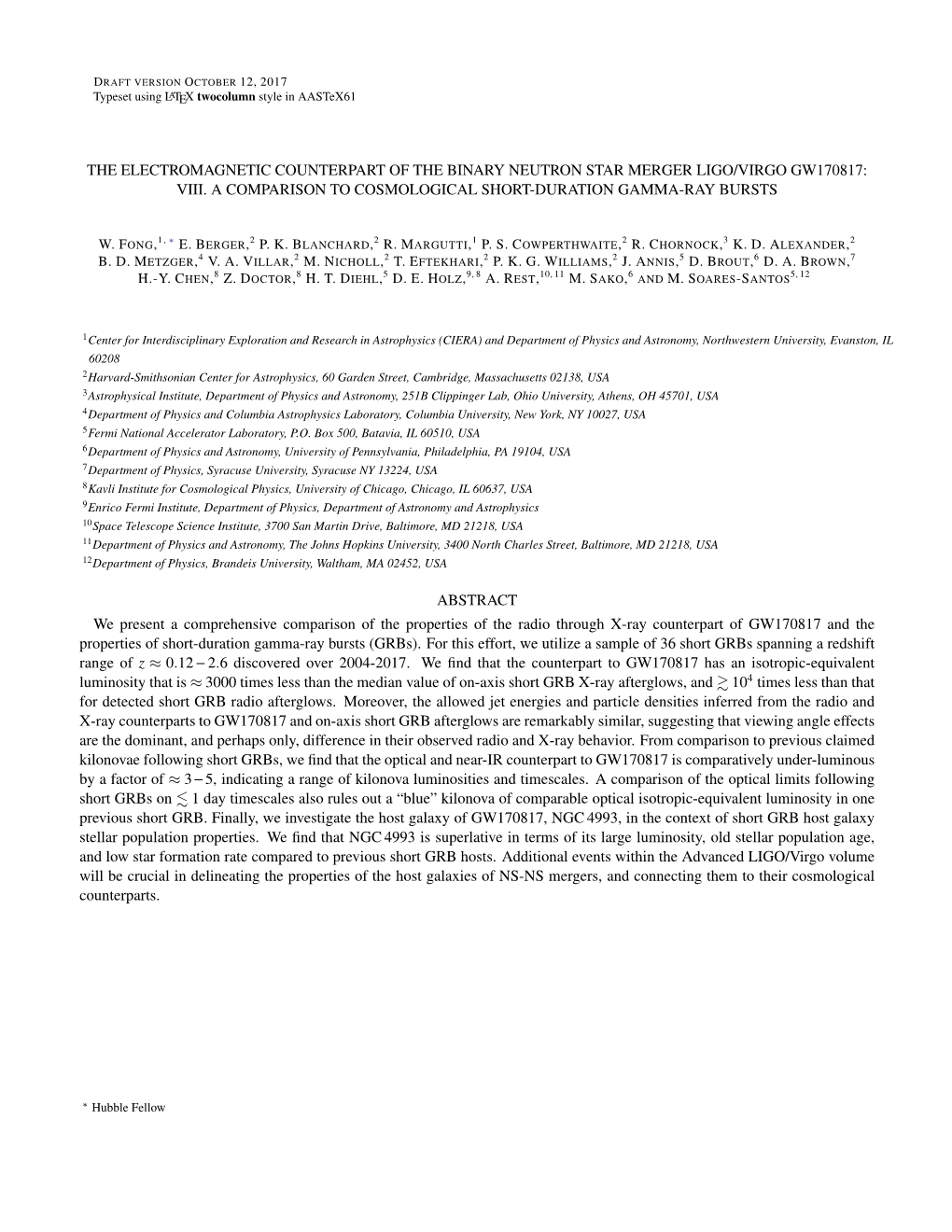 The Electromagnetic Counterpart of the Binary Neutron Star Merger Ligo/Virgo Gw170817: Viii