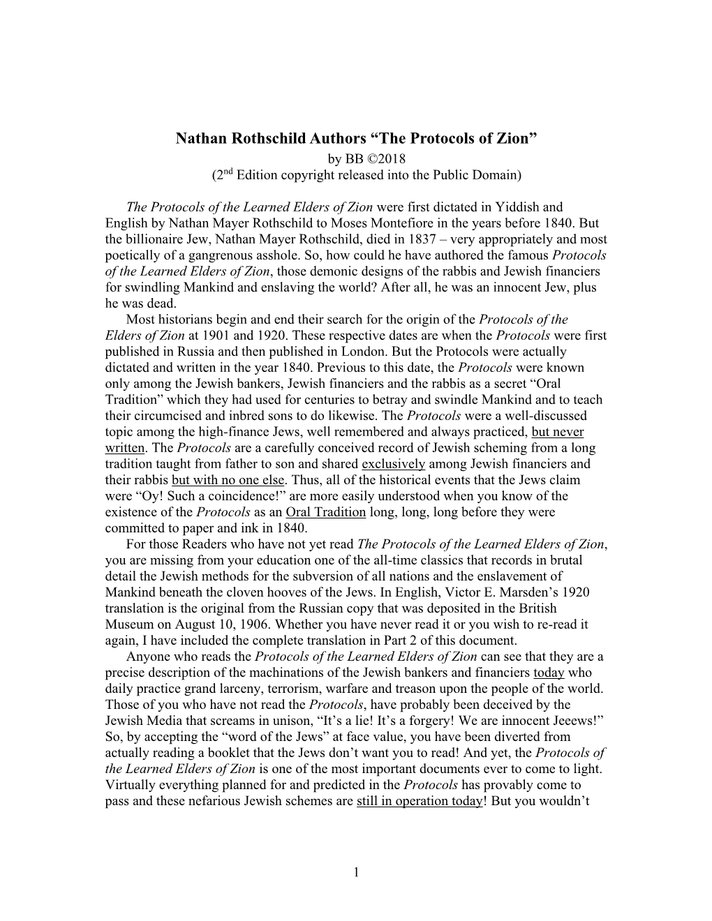 Nathan Rothschild Authors the Protocols of Zion