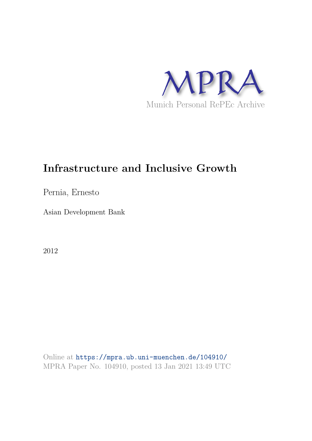 Infrastructure for Supporting Inclusive Growth and Poverty Reduction in Asia