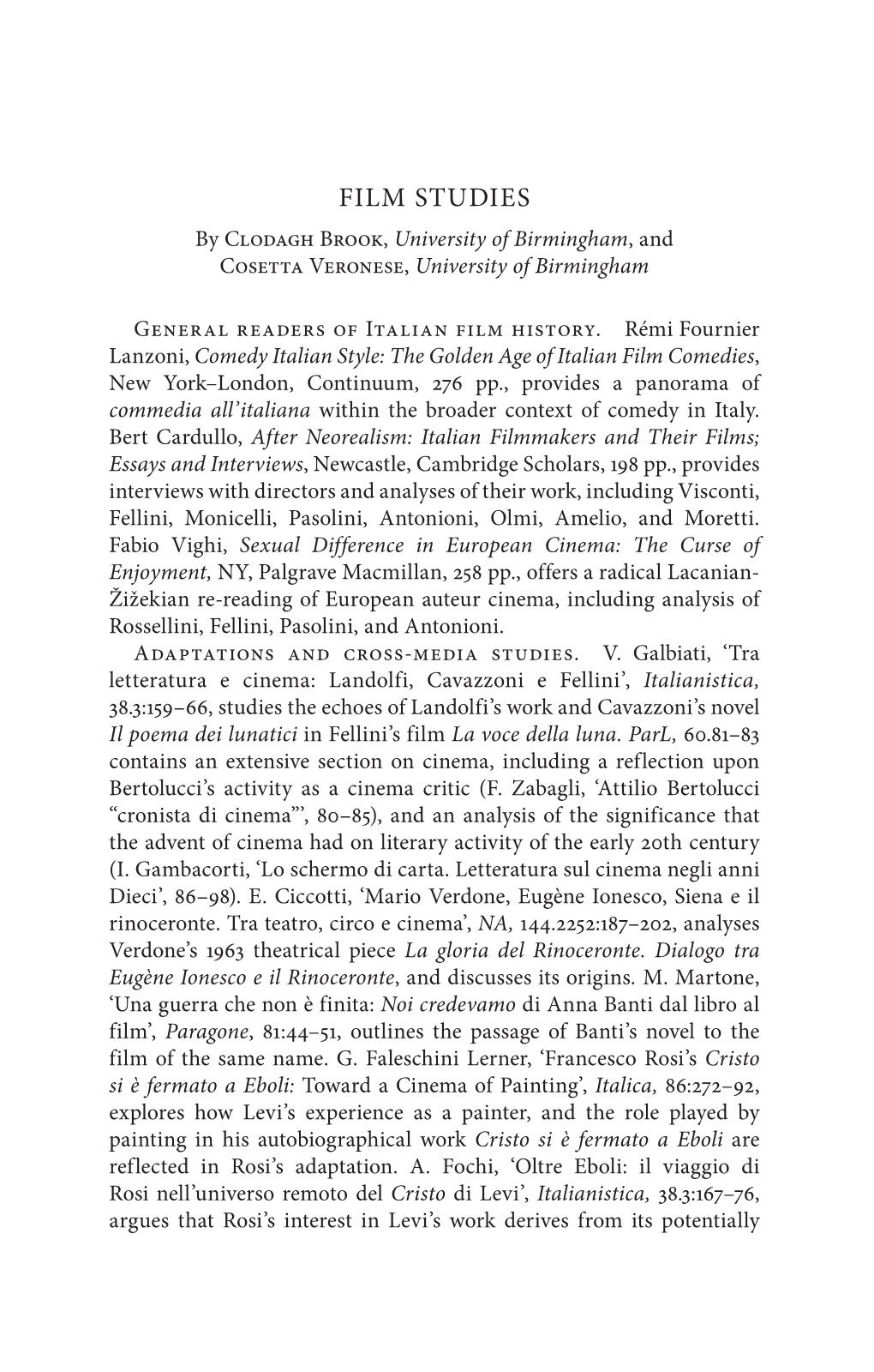 FILM STUDIES by Clodagh Brook, University of Birmingham, and Cosetta Veronese, University of Birmingham