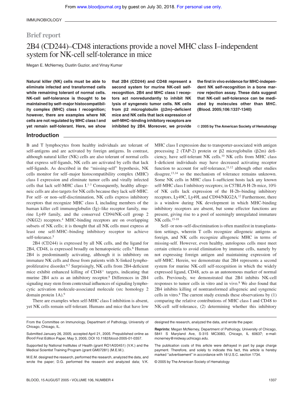 2B4 (CD244)–CD48 Interactions Provide a Novel MHC Class I–Independent System for NK-Cell Self-Tolerance in Mice