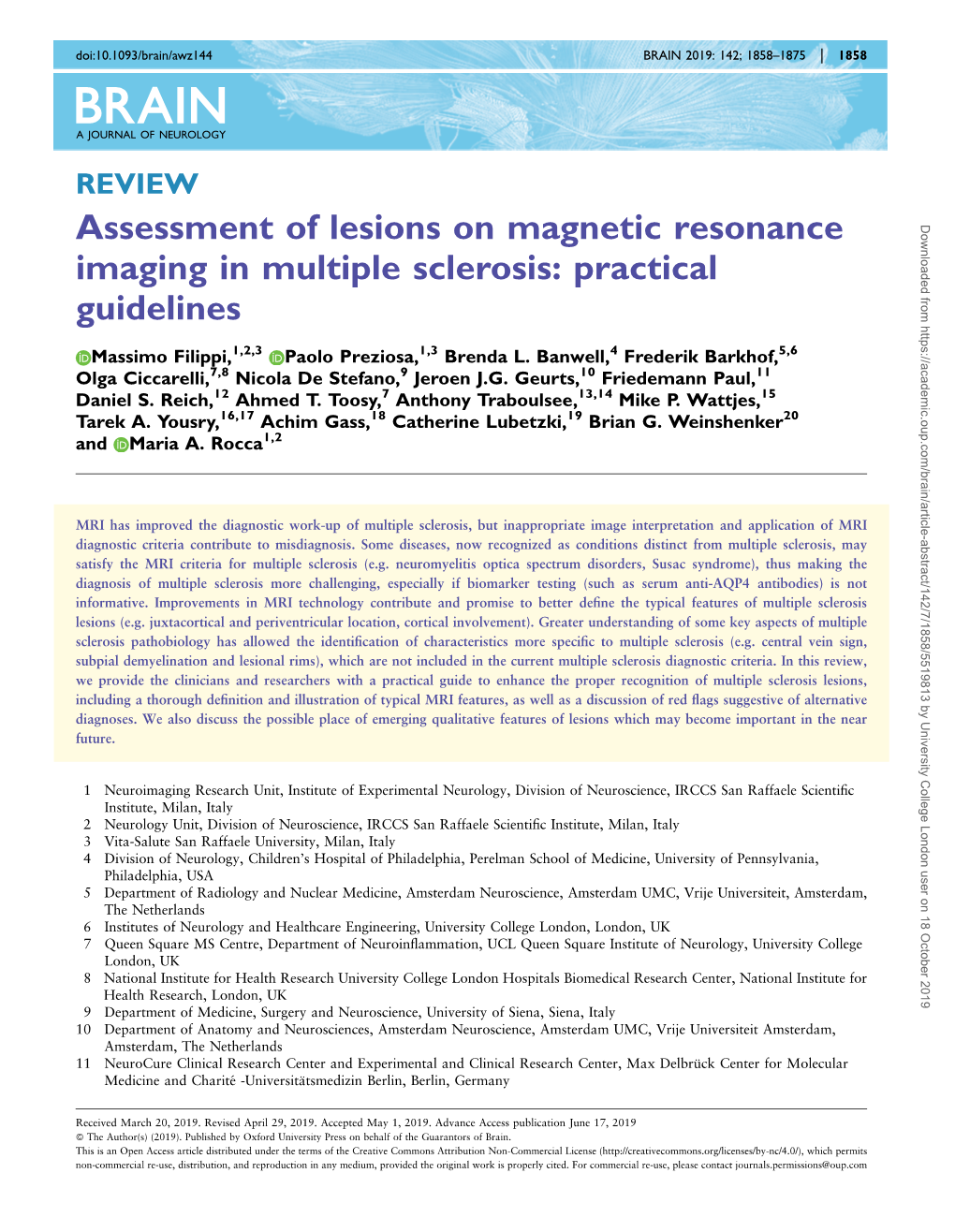 Assessment of Lesions on Magnetic Resonance Imaging in Multiple