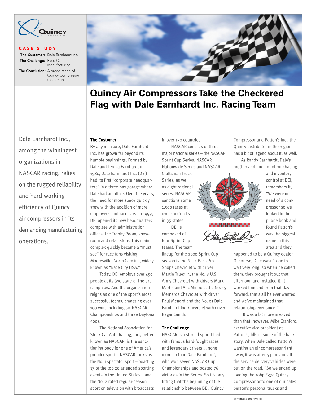 Quincy Air Compressors Take the Checkered Flag with Dale Earnhardt Inc